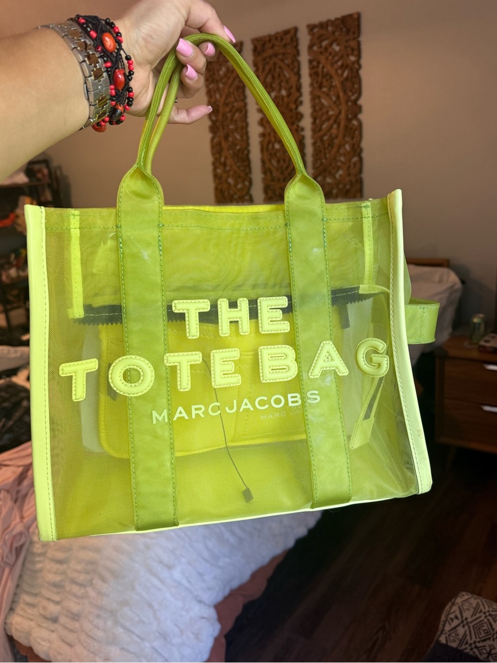 Marc Jacobs Neon Lime Green Mesh Tote Bag